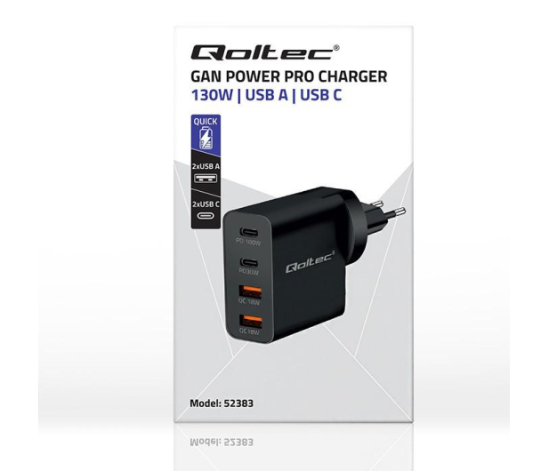 Qoltec Ładowarka GaN POWER PRO 2x USB-C/USB 130W - 1213311 - zdjęcie 2